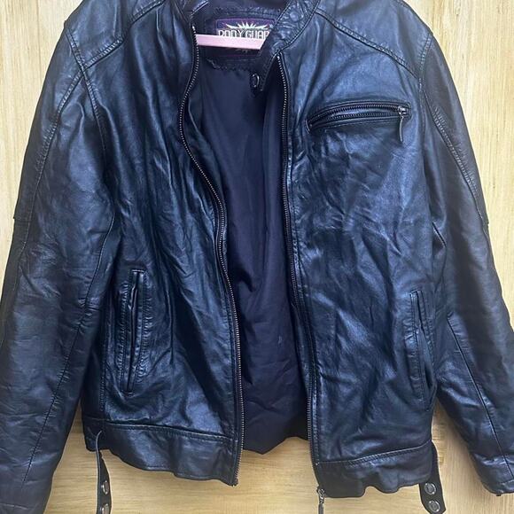 unbranded Jackets & Blazers - Body Guard Real Leather Jacket Womens L Black Moto Motorcycle Y2K Zip Pocket